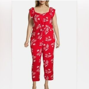 Red Tropical Sleeveless Loose Jumper Romper One Piece St Johns Bay Size 2X New
